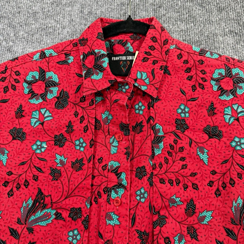 Frontier Series Women's M Vintage Western Shirt Red Floral Concho Rodeo 90s